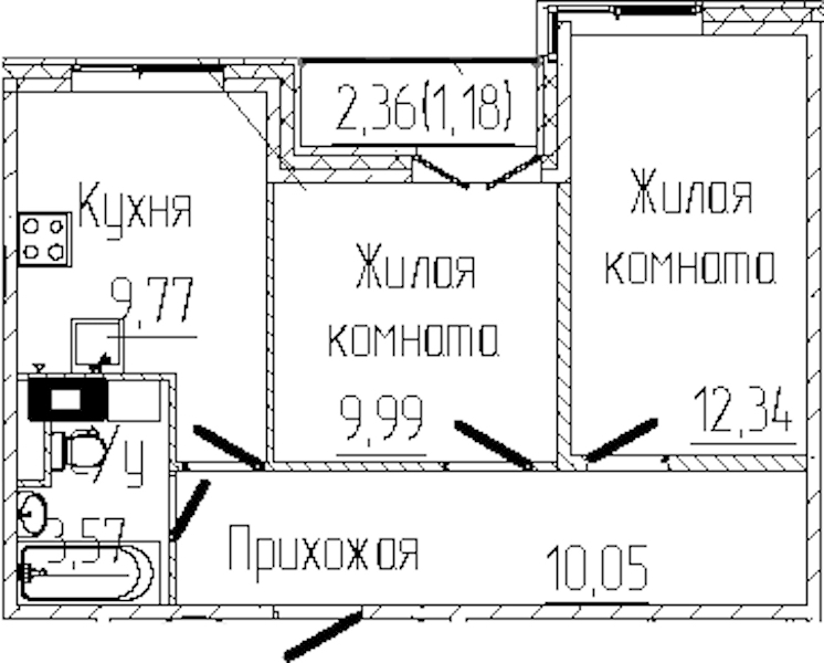 2-комнатная квартира 46.9 м², 6/8 эт., ЖК «SERTOLOVO PARK»